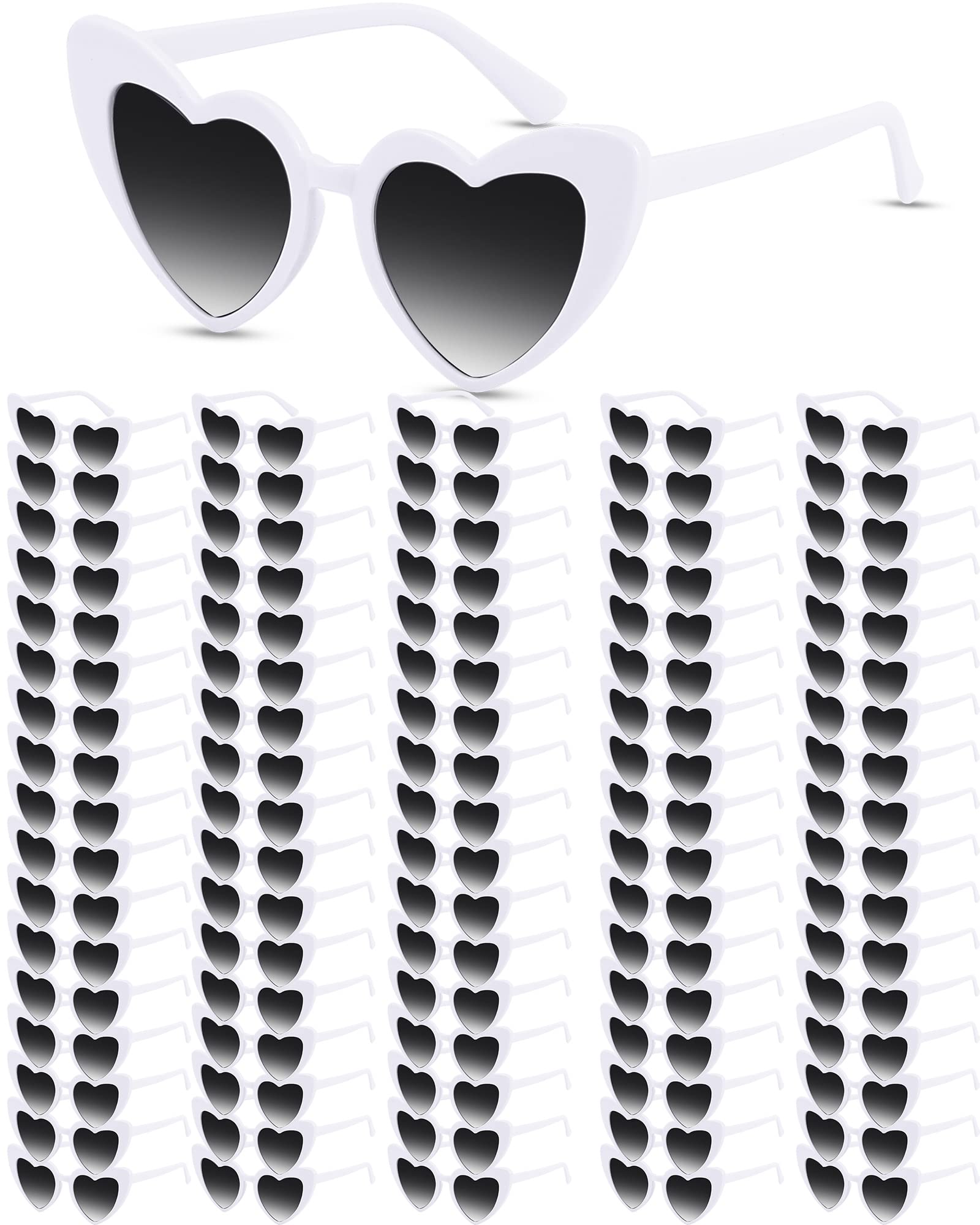 Hoteam 100 Pairs Heart Shaped Sunglasses Bachelorette Sunglasses Bulk Bachelorette Party Decorations Glasses Women for Wedding (White)