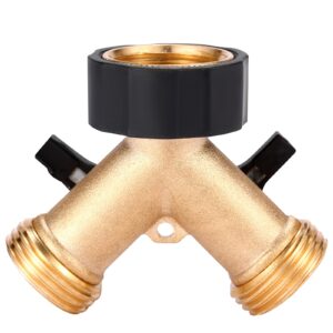 Sanpaint Garden Hose Splitter 2 Way Heavy Duty, Y Connector Brass Garden Hose Adapter, Hose Bib Splitter with 2 Extra Rubber Washers