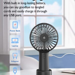 Portable Hand held Misting Fan, Small Personal USB Rechargeable Battery Operated Spray Fan Mister with 20ml Water Tank Mist Lash Fan Quiet 3 Speed Strong Cooling Wind for Travel Office Outdoors black