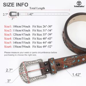 TRIWORKS Western Belts for Women Cowgirl,Cowboy Bling Country Turquoise Belts for Jeans Pants Dresses,B-Brown/Blue