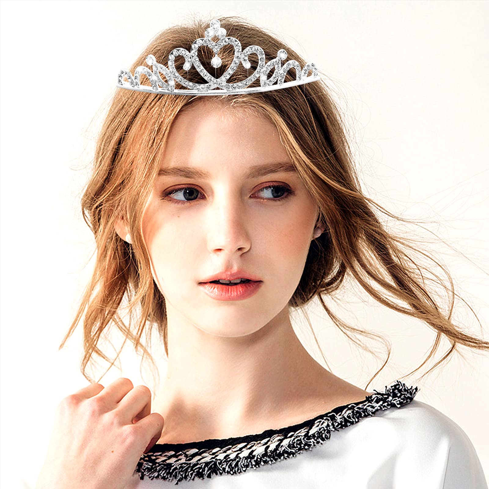 6 Pieces Princess Crowns for Little Girls Rhinestone Queen Crowns Bouquets Bling Tiara Headband Silver Hair Jewelry Accessories for Women Senior Birthday Wedding Prom Bridal Valentine Party Decor