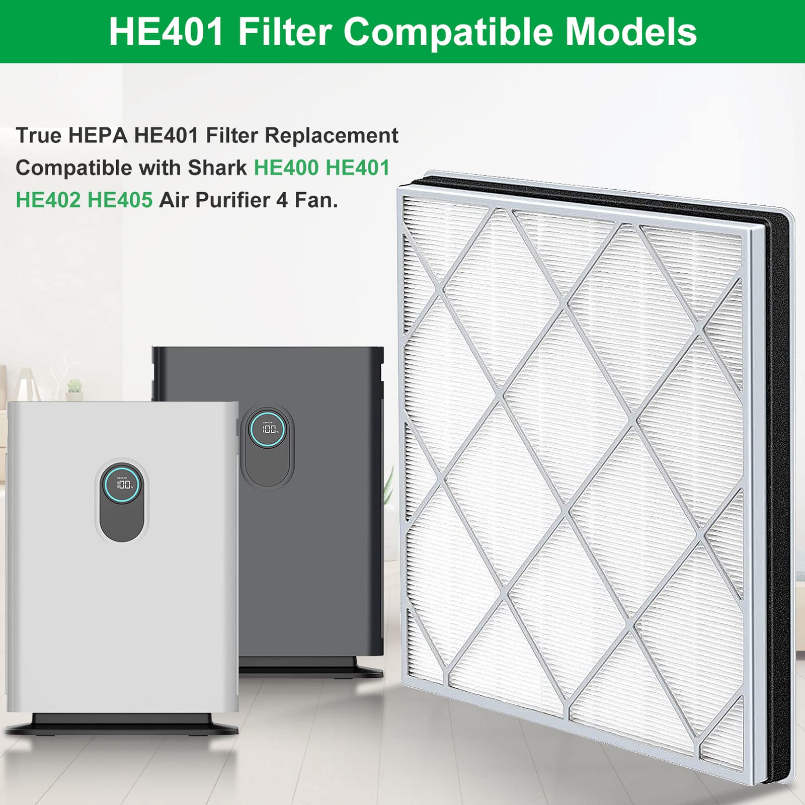 NXBHG HE401 Filter Replace for Shark Air Purifier 4 Replacement Filter, Compatible with Shark Air Purifier 4 HE401 HE402 HE405 HE400, H13 True HEPA Filter for Shark HE4FKPETk Filter Replacement