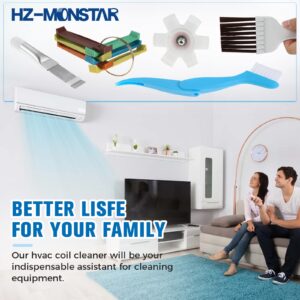 HZ-MONSTAR 7 Pcs Air Conditioner Fin Cleaner Set, 5 Different Ac Fin Comb Condenser Fin Straightener, 2 Different Brush Condenser, AC Coil Cleaner Fin Cleaner Evaporator Radiator Repair Clean Tool