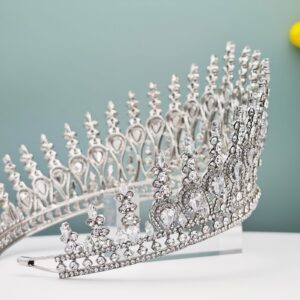 Tall Wedding Tiaras for Bride Large Queen Crowns 5A Cubic Zirconia Princess Bridal Headband Big Pageant Crown for Women Crystal Headpiece Silver Hair Accessories