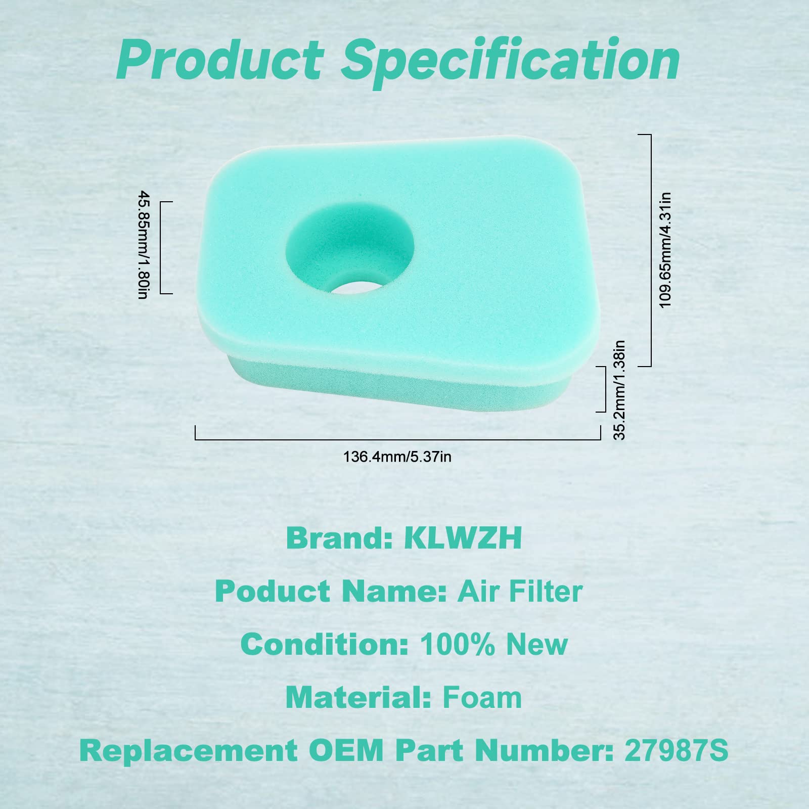 KLWZH 27987S Air Filter for BS 27987 4108 5001H JD AM34963 LG27987 LG27987S 60500 61500 80500 81500 90102 130200 131200 140200 2-5 HP horizontal Engines Lawn Mower