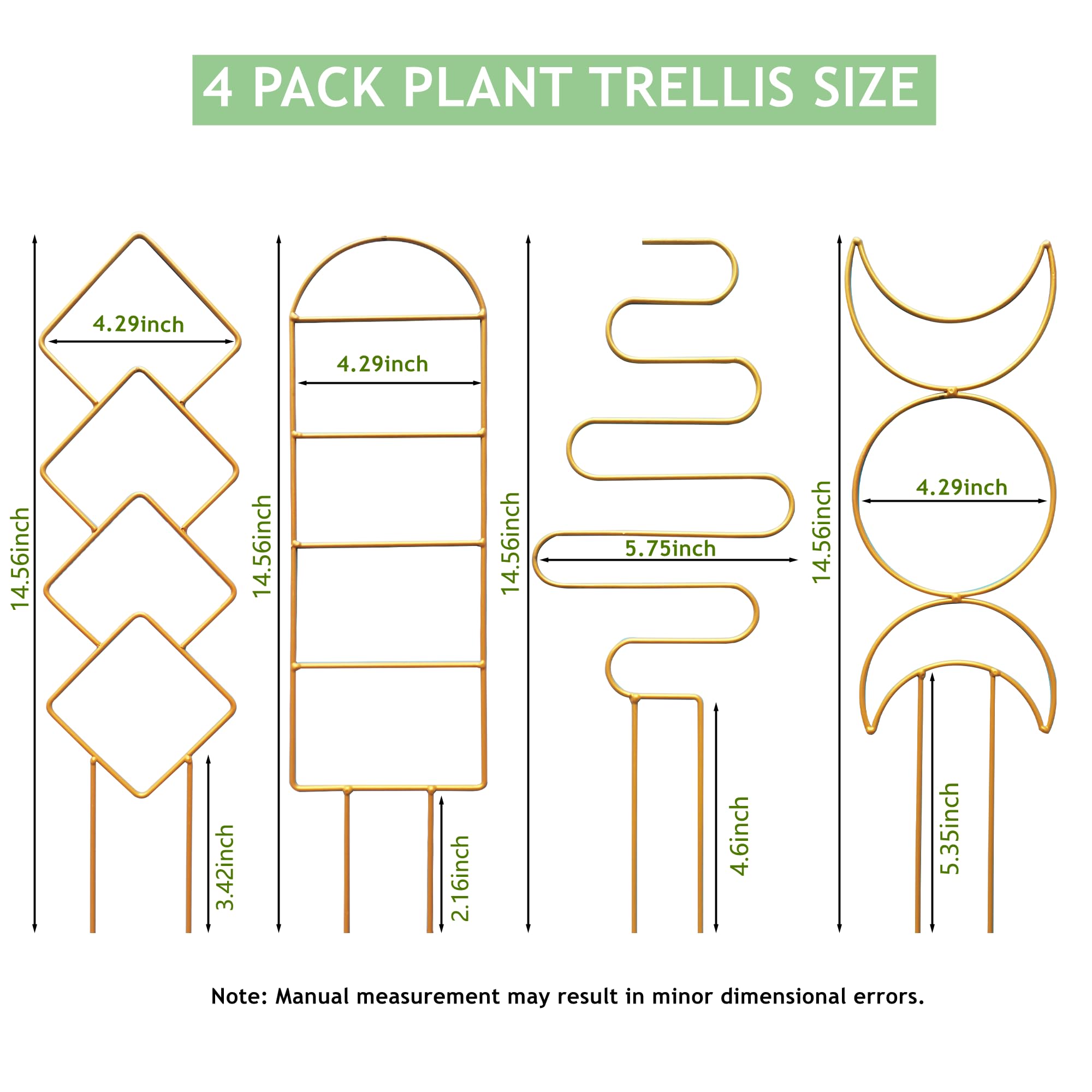 4 Pcs Trellis for Climbing Plants Indoor, Gold Trellis for Potted Plants Accessories Houseplant Trellis for Climbing Plant Support Mini Trellis for Potted Plants Hoya Vines Monstera (4PCS Gold)