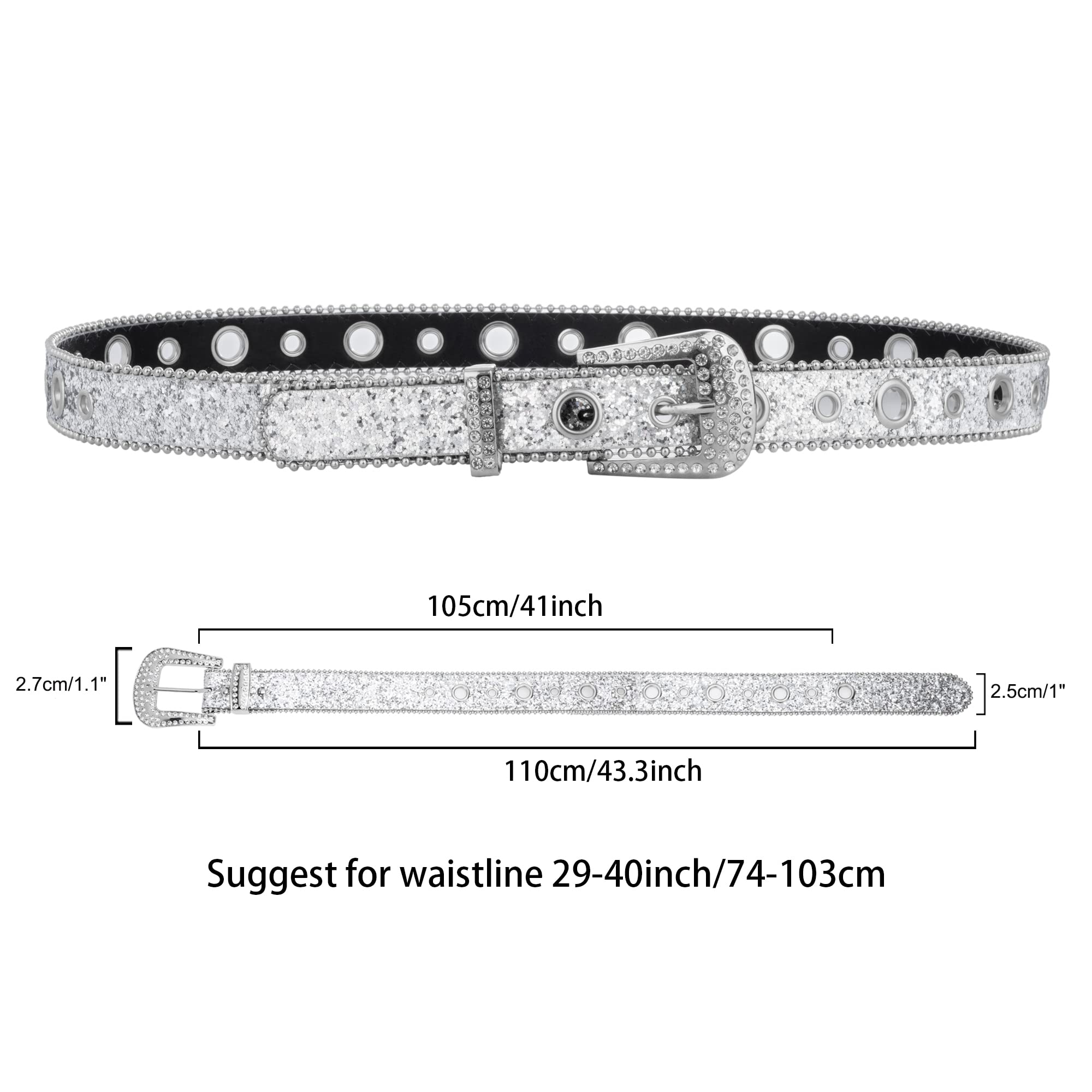 UTOWO Rhinestone Belt for Women Men, Western Cowgirl Cowboy Bling Studded Leather Belt for Jeans Pants