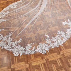 EllieWely 1 T Cathedral Length Sequin Lace Wedding Bridal Veil F22 Ivory