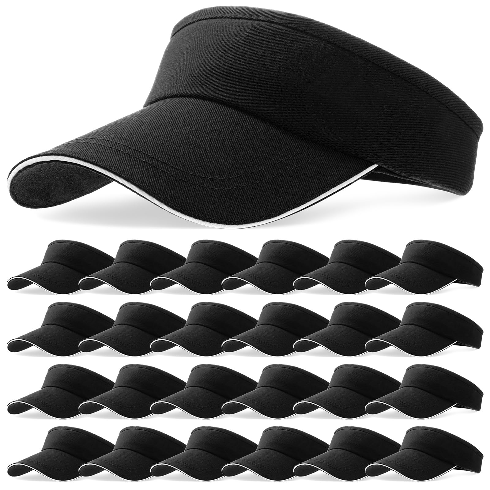 Bonuci 24 pcs Sun Visor Unisex Sun Visors Hats UV Protection Sun Hat for Women Men Tennis Baseball Golf Caps Bulk(Black)