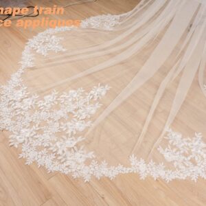 EllieWely Long Cathedral Length 1 Tier Lace Wedding Bridal Veil F17 3 M Ivory