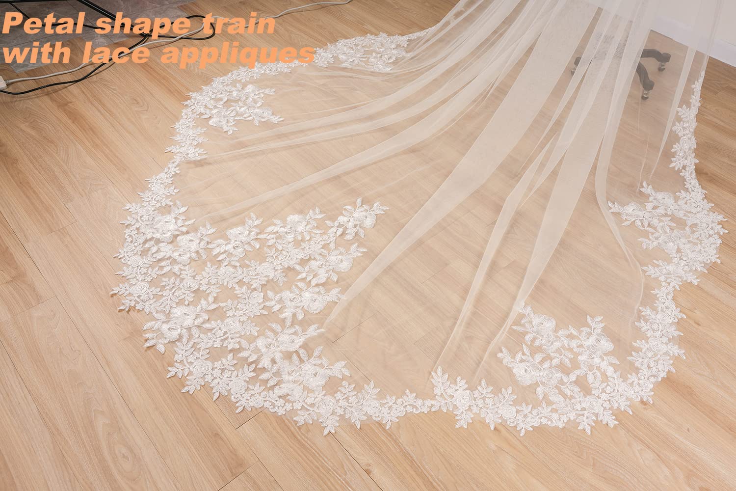 EllieWely Long Cathedral Length 1 Tier Lace Wedding Bridal Veil F17 3 M Ivory