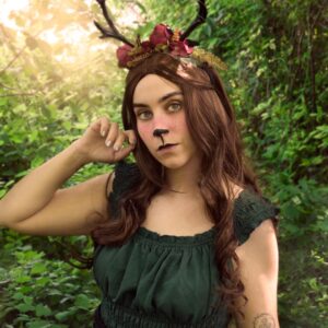 MOSTORY Handmade Dark Antler Flower Headband Fairy Floral Headpiece Black Horns Hairband Medieval Woodland Crown for Renaissance Festival Cosplay Halloween Wedding Fae Ball Masquerade