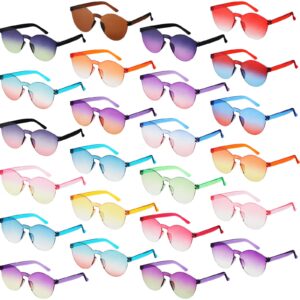 hoteam 24 pairs colored glasses transparent rimless sunglasses candy color tinted glasses cool round eyewear fun retro eyeglasses for women girls adult teen bachelorette cosplay party