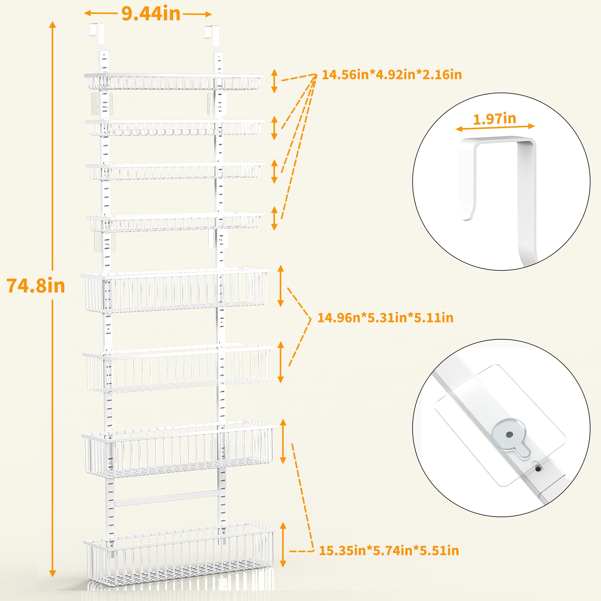 Moforoco Over The Door Pantry Organizer, Pantry Door Organizer Shelves, Kitchen Organizers and Storage, Hanging Basket Wall Spice Rack Seasoning Shelves, Laundry Room Bathroom accessories（White