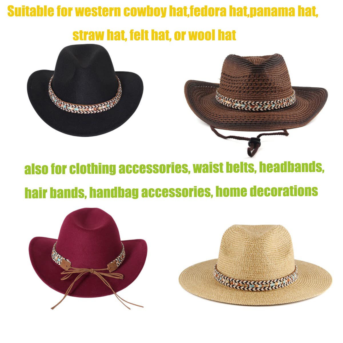 Hat Bands for Women Fedora Hat Men Cowboy Cowgirl Hats Handmade Men Belt Accessories Rope Belt (Braid)