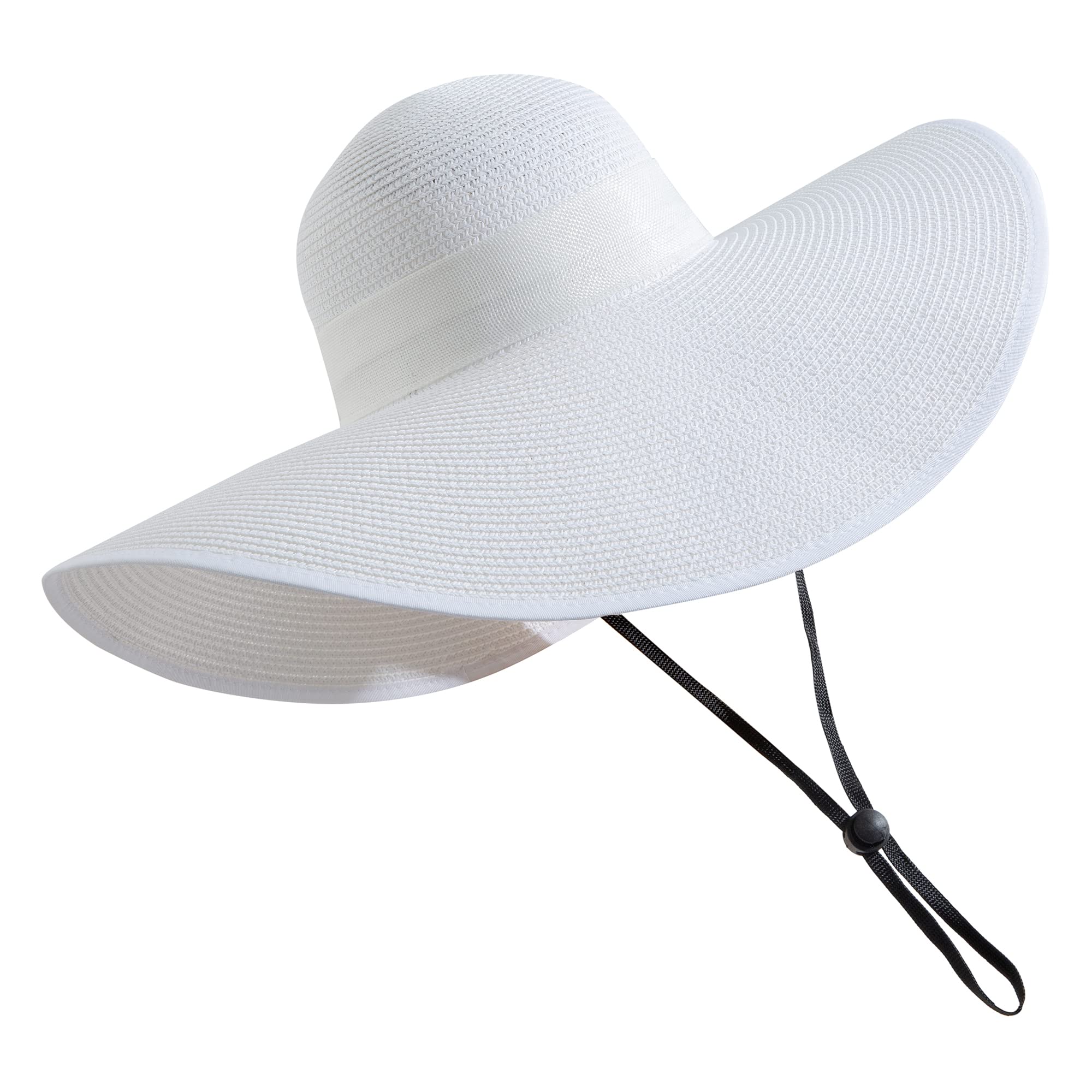 Lanzom Womens 5.5 Inches Big Bowknot Straw Hat Large Floppy Foldable Roll up Beach Cap Sun Hat UPF 50+ Fit Size 6 8/7-7 1/4(White)