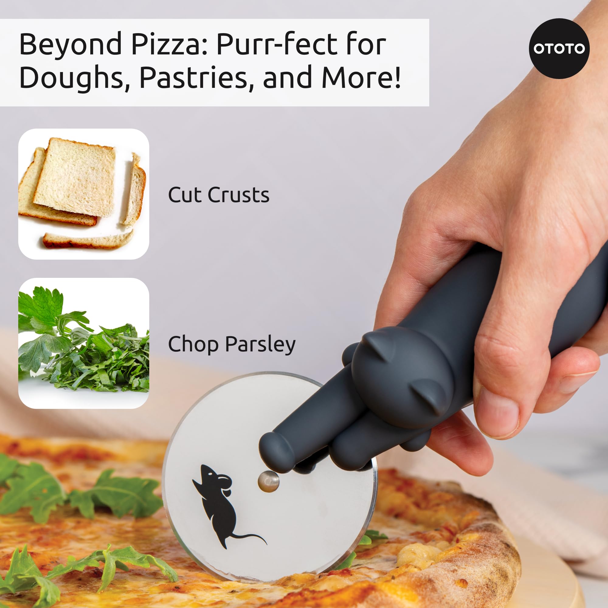 NEW!! Kitty Cut Pizza Cutter Wheel by OTOTO - Pizza Wheel, Pizza Slicer, Pizza Cutters Stainless Steel, Funny Kitchen Gadgets and Kitchen Gifts, Cute Kitchen Accessories, Cat Gift for Women Cat Lovers