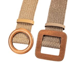 Verdusa Women's 2 Pack Buckle Elastic Straw Belts Boho Waist Belt Brown 80