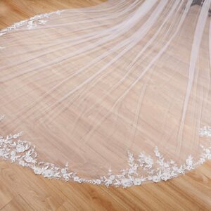 EllieWely Long 1 Tier Lace Wedding Bridal Veil With Metal Comb F10 3 M Ivory