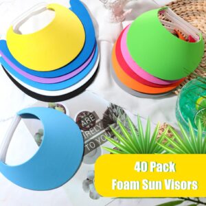 Sureio 40 pcs Foam Visor Bulk Sports Sun Visors with Coil Bands Solid String Sun Visor Hat Adjustable Golf Foam Visor for Women Men Outdoors Gifts