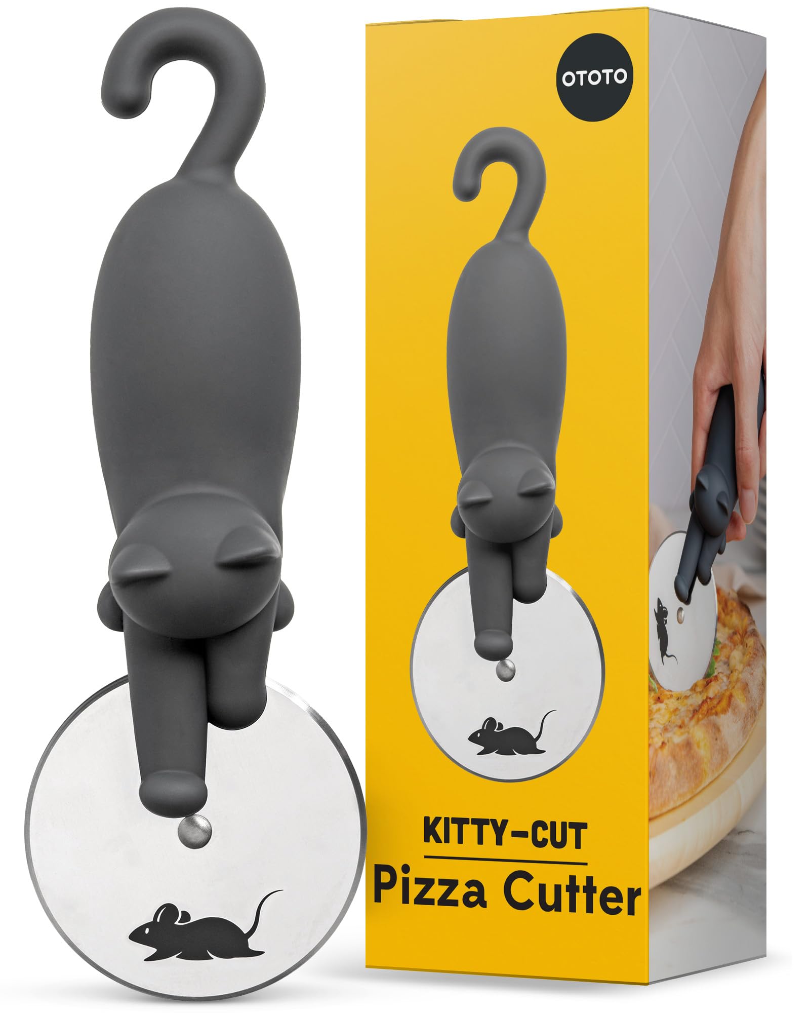 NEW!! Kitty Cut Pizza Cutter Wheel by OTOTO - Pizza Wheel, Pizza Slicer, Pizza Cutters Stainless Steel, Funny Kitchen Gadgets and Kitchen Gifts, Cute Kitchen Accessories, Cat Gift for Women Cat Lovers