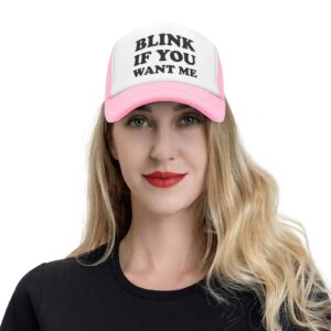 Piuuixe Blink IF You Want ME Funny Baseball Cap Trucker Hats Sports Hat Men Women Pink