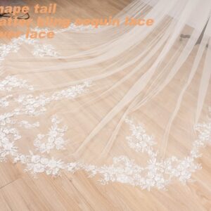 EllieWely Cathedral Length 1 Tier Lace Wedding Bridal Veil F13 3 M Ivory