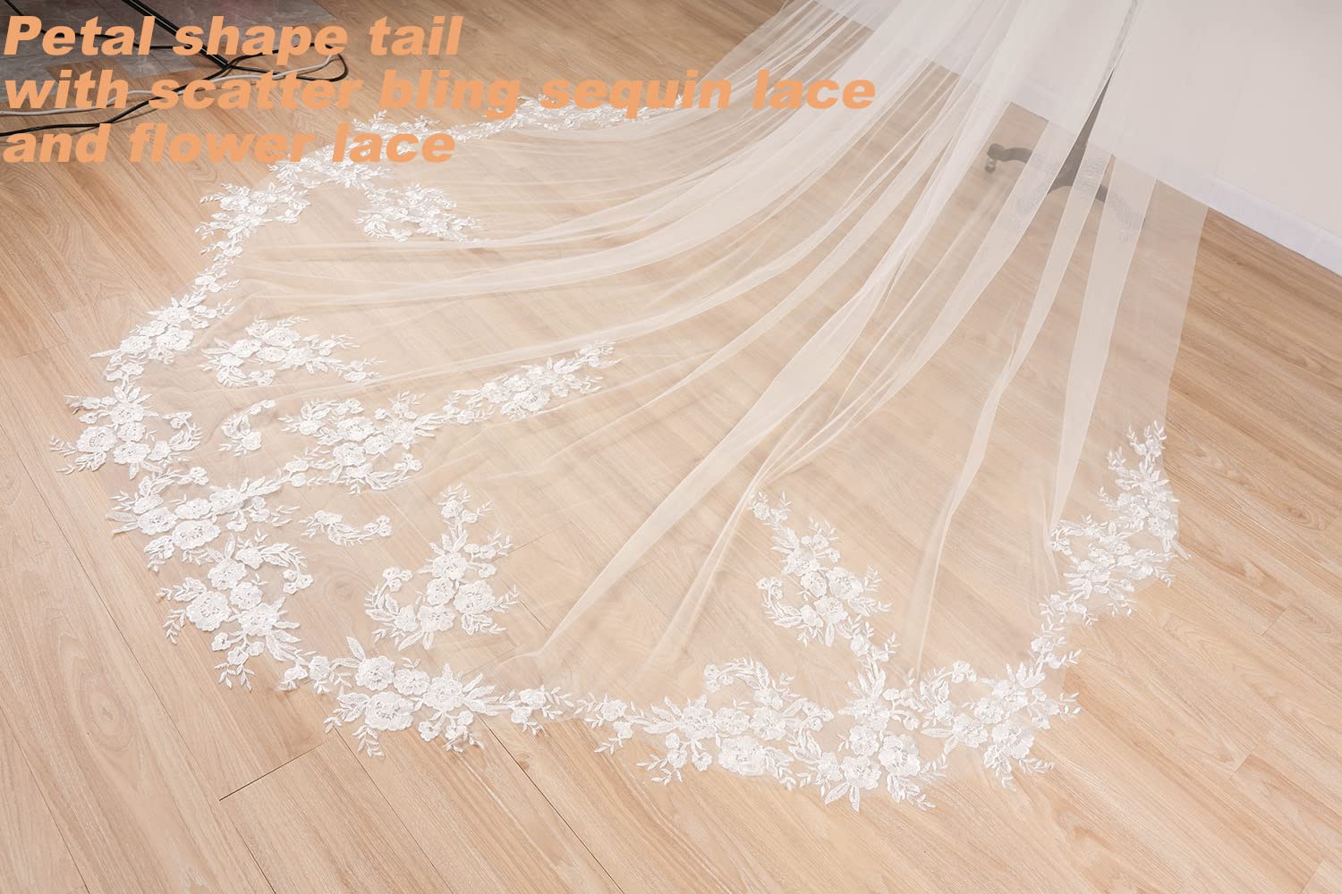 EllieWely Cathedral Length 1 Tier Lace Wedding Bridal Veil F13 3 M Ivory