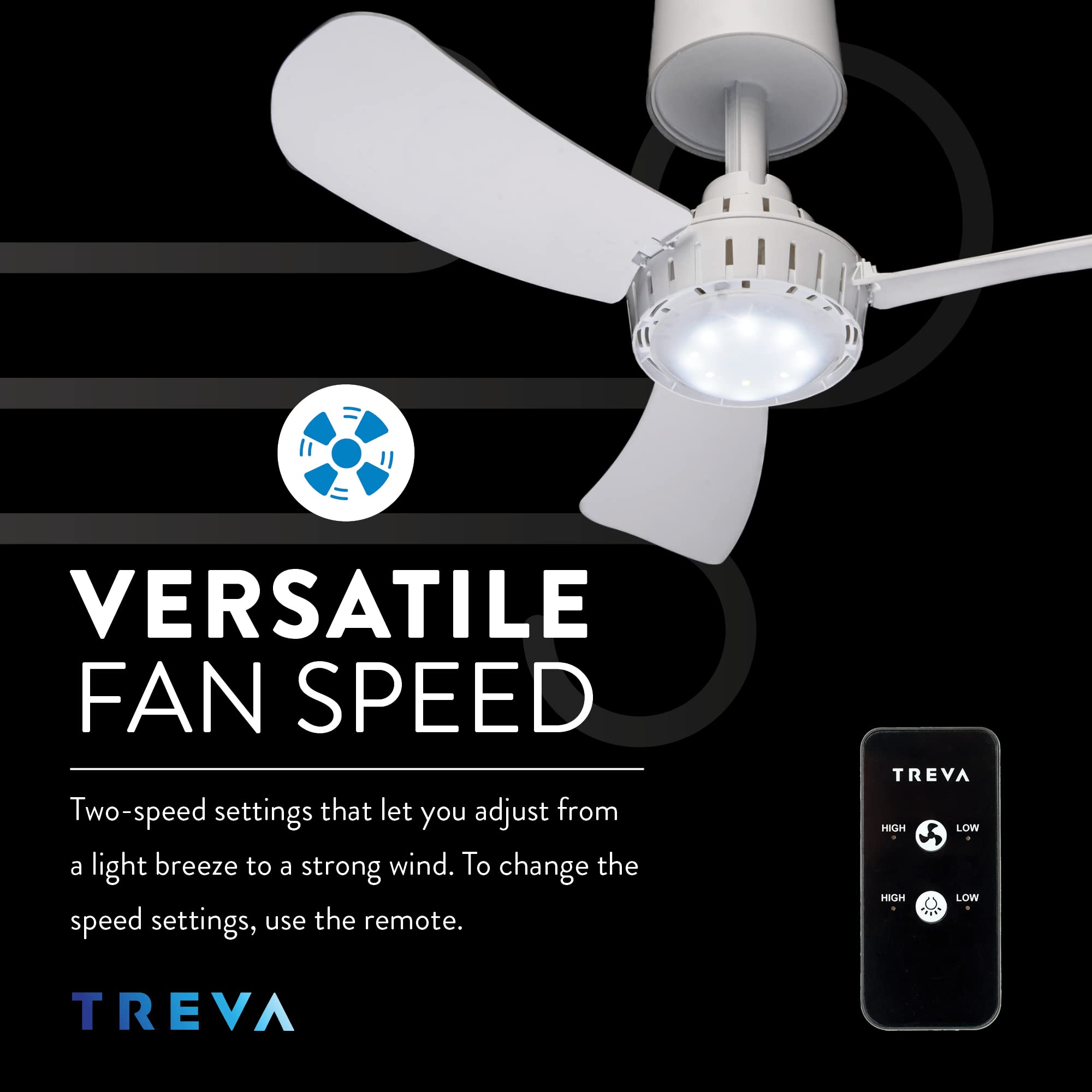 Treva Rechargeable 15 in Canopy Fan Easy to Assemble Portable Ceiling Fan For Your Outdoor Canopy Tent and Gazebo, Remote Control, 2 Speed Setting with LED Lighting No Tools Required