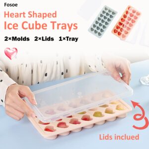 2 Pack Heart Shpaed Ice Cube Trays with Lids, Heart ice Molds, 42 Holes Silicone Heart Ice Cube Molds for Whiskey, Cocktail, Fun Shapes Ice Cubes, Chocolate, Candle, Candy, Jelly, Jello - with Lids