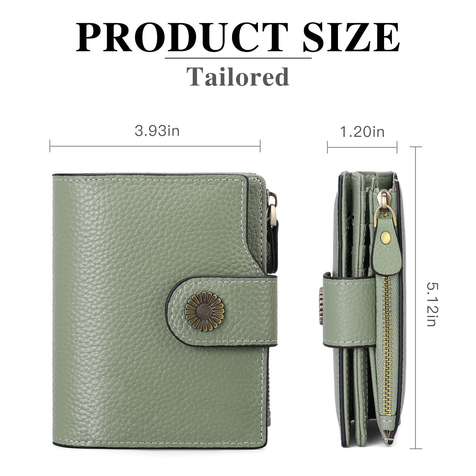 Falan Mule Women's Lightweight Genuine Leather Wallet, Includes Card Holders, RFID-Blocking, Lightweight, Photo & ID Holder, Green