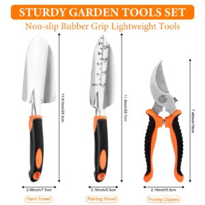 Lituford 3Pcs Garden Tools Set Hand Shovel Kit Trowel/Planting Shovel/Pruning Clippers with Non-Slip Rubber Grip Taking Care of The Indoor Plants Garden Trowel Gifts for Gardening Lovers (Orange)