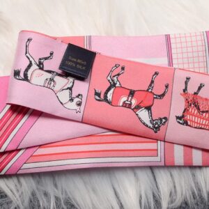 JERLA 100% Mulberry silk Scarf Bag scarf Head Hair Ribbon Handbag Handle wrap Tie Bundle Scarf Neckerchief Scarf for women (Horse pink)