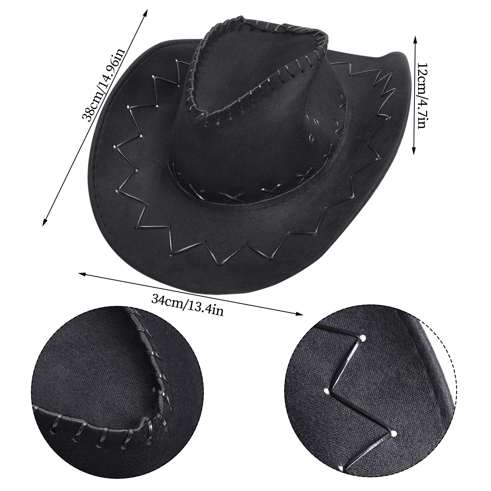 choyaxo Western Cowboy Costume Set Including Cowgirl Hat Heart Shaped Sunglasses and Bandana for Halloween，Black