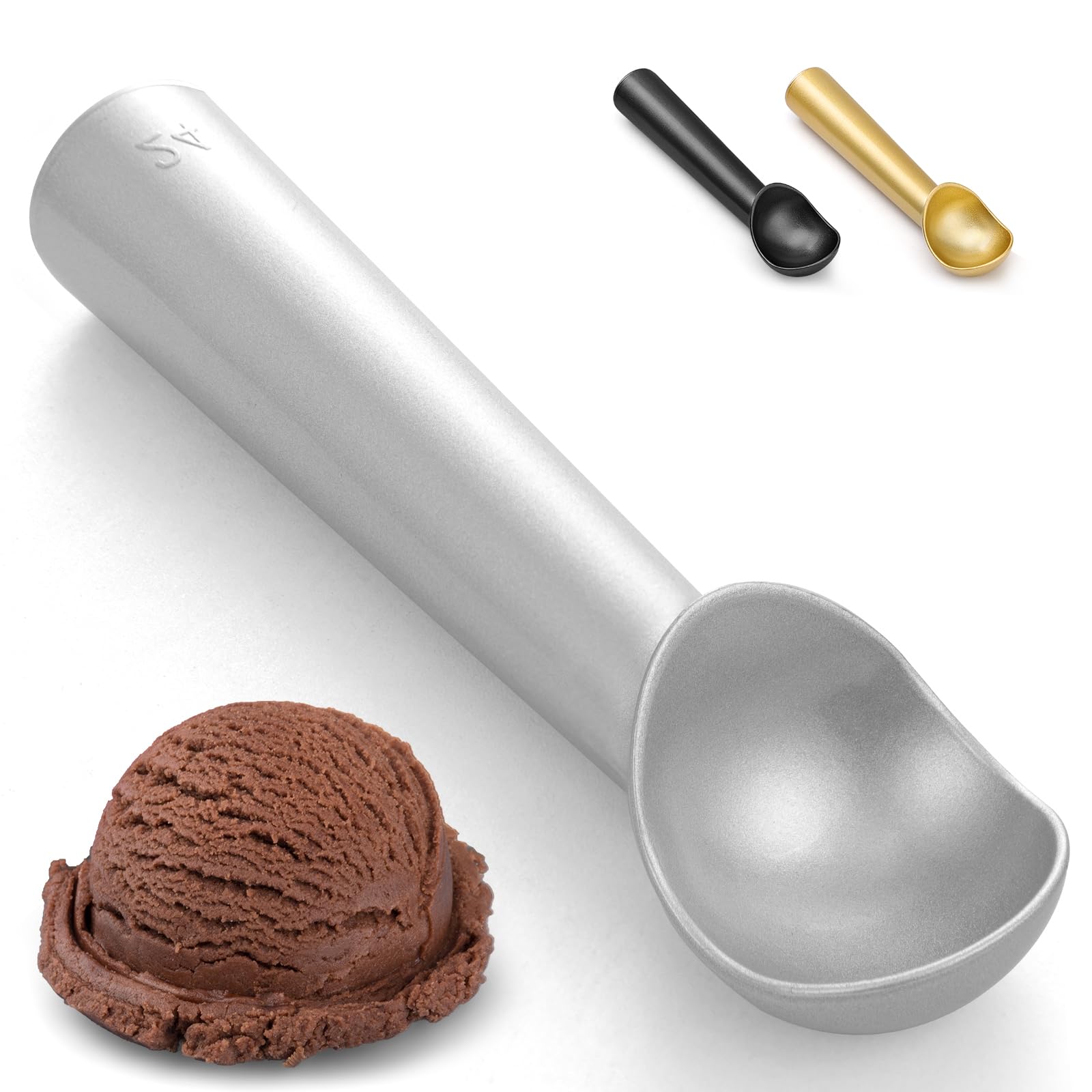 CUNSENR 7 inch Ice Cream Scoop - Professional Metal Ice Cream Scooper - Easy to Use & Clean - Non-Stick Aluminum Ice Cream Spoon - Lightweight Cookie Spoon - Scoop Ice Cream with Ease(Matt Sliver)