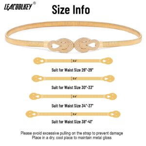 LEACOOLKEY Women Metal Skinny Belt for Dress Gold Elastic Thin Waist Belt Stretch Dress Belt