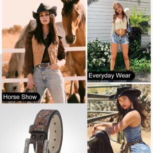 TRIWORKS Western Belts for Women Cowgirl,Cowboy Bling Country Turquoise Belts for Jeans Pants Dresses,B-Brown/Blue