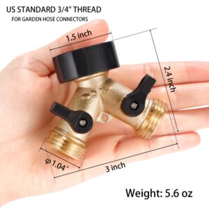 Sanpaint Garden Hose Splitter 2 Way Heavy Duty, Y Connector Brass Garden Hose Adapter, Hose Bib Splitter with 2 Extra Rubber Washers