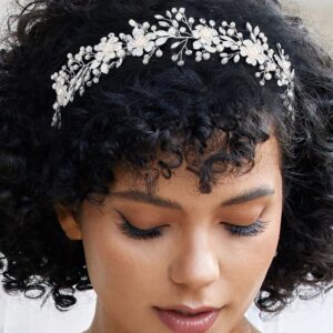 SWEETV Silver Bridal Headpiece for Wedding Crystal Bridal Headband Wedding Hair Accessories for Women Girl Hair Vine