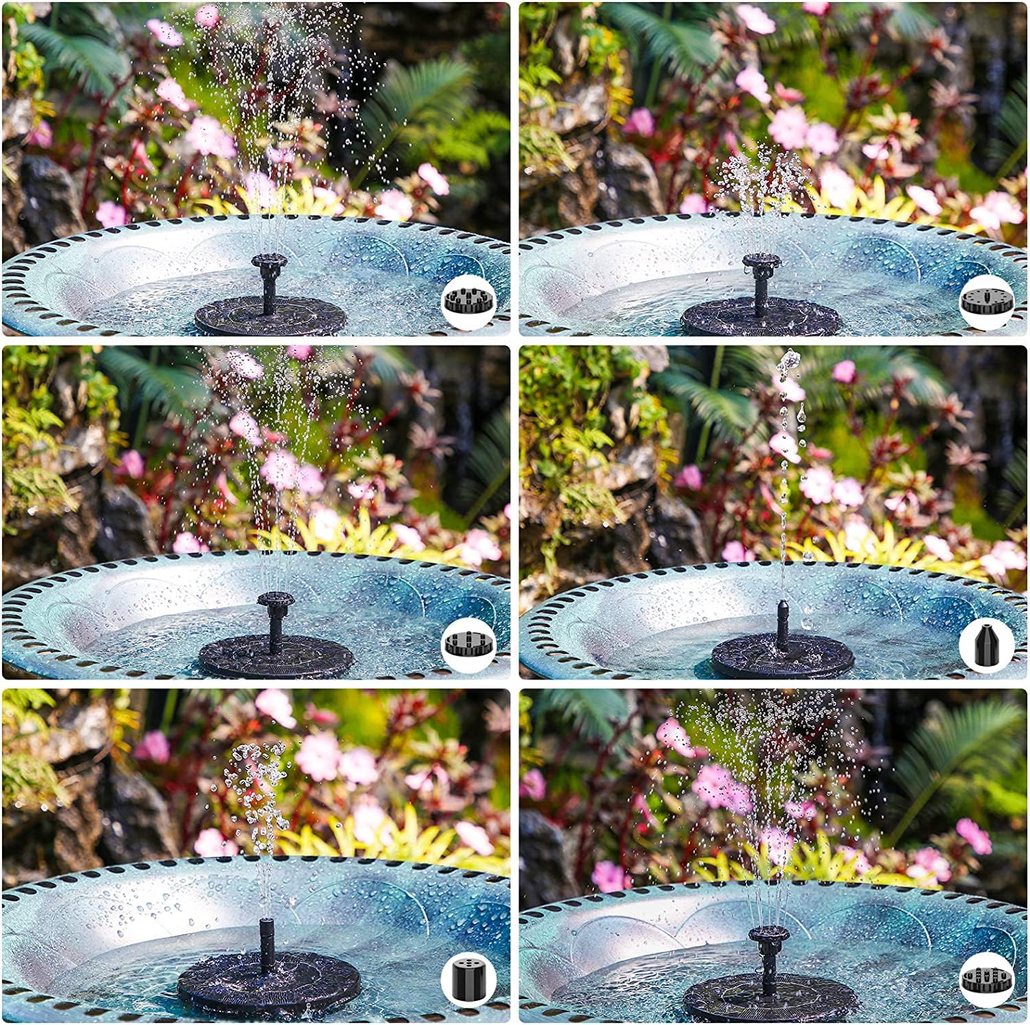 AISITIN Solar Fountain Pump 2024 Upgrade Solar Bird Bath Fountain with 6 Nozzles, 2.5W Solar Water Fountain for Bird Bath, Garden, Ponds, Pool, Fish Tank and Outdoor