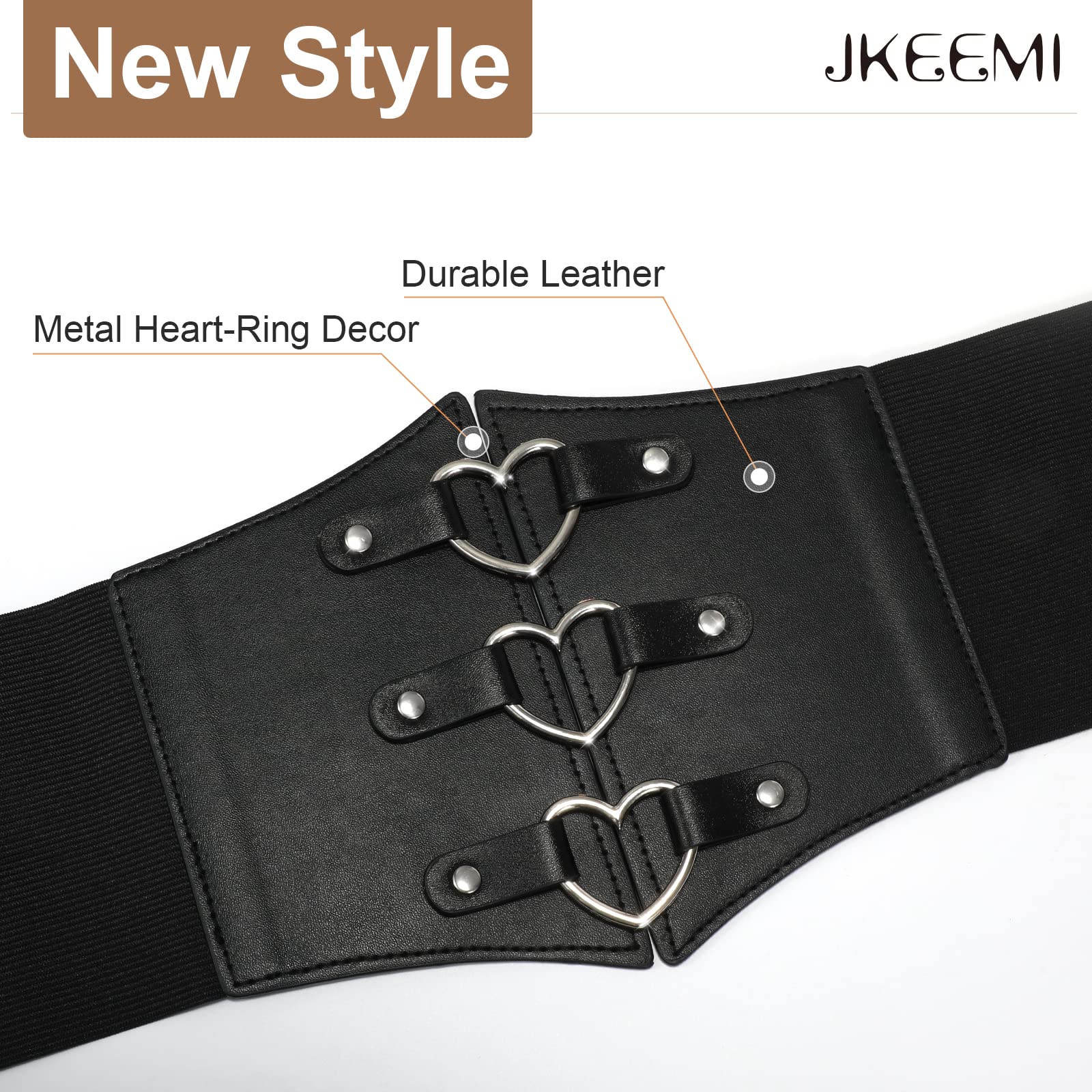 JKEEMI Women Corset Belt Metal O-Ring Heart-Ring Wide Elastic Waspie Waist Belt for Daily Cosplay Halloween Costumes