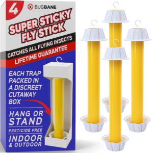 fly stick sticky fly traps for indoors and outdoor 4pk. non-toxic bait free. trap all flies. sticky fly traps for indoors outdoor fly catchers for inside home bug sticky traps for bugs fly sticky trap