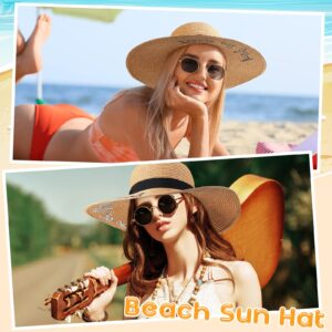 Sureio 6 Pcs Beach Hat for Women Summer Floppy Hat Embroidered Foldable Sun Hat Large Brim Adjustable Straw Hats for Women Vocation Travel