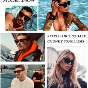 EYLRIM Thick Square Frame Sunglasses for Women Men Fashion Chunky Rectangle Sun Glasses Black Shades(01 Black/Grey)