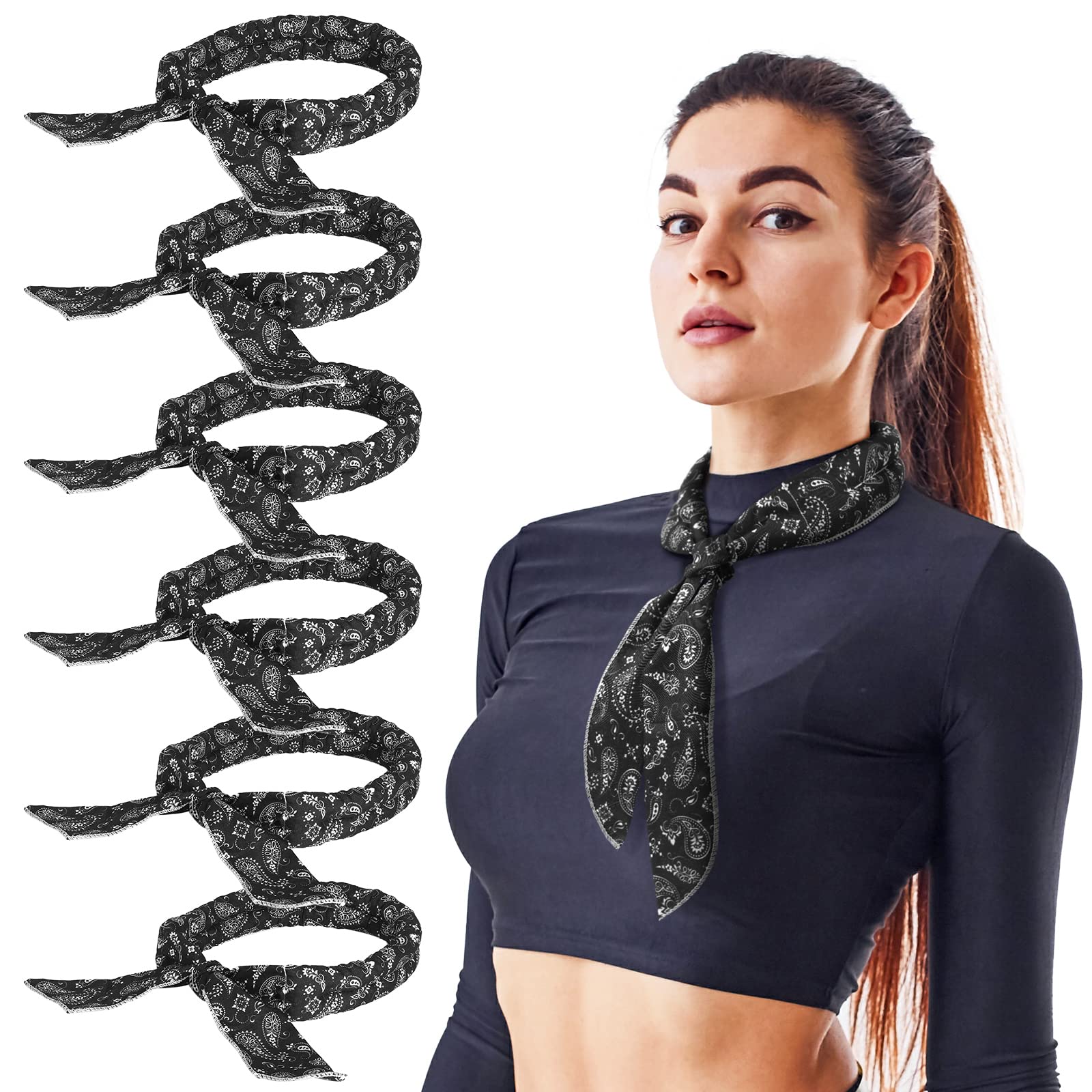 Coume 6 Pack Cooling Neck Wraps Cooler Ice Wrap Scarf Bandanas for Summer Women Men Walking Riding Outdoor(Black)