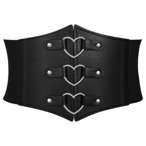 jkeemi women corset belt metal o-ring heart-ring wide elastic waspie waist belt for daily cosplay halloween costumes