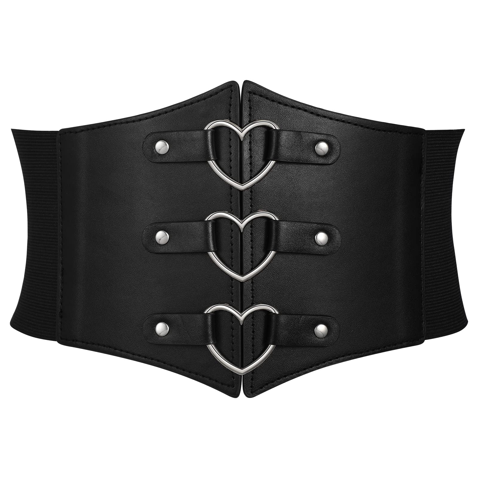 JKEEMI Women Corset Belt Metal O-Ring Heart-Ring Wide Elastic Waspie Waist Belt for Daily Cosplay Halloween Costumes