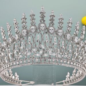 Tall Wedding Tiaras for Bride Large Queen Crowns 5A Cubic Zirconia Princess Bridal Headband Big Pageant Crown for Women Crystal Headpiece Silver Hair Accessories