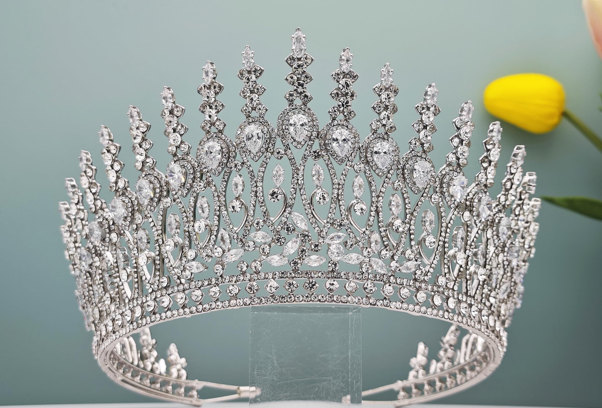 Tall Wedding Tiaras for Bride Large Queen Crowns 5A Cubic Zirconia Princess Bridal Headband Big Pageant Crown for Women Crystal Headpiece Silver Hair Accessories