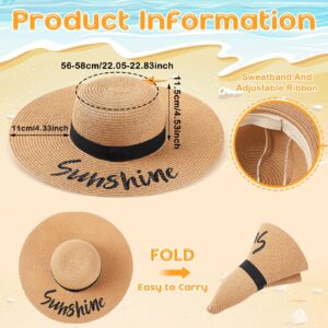 Sureio 6 Pcs Beach Hat for Women Summer Floppy Hat Embroidered Foldable Sun Hat Large Brim Adjustable Straw Hats for Women Vocation Travel